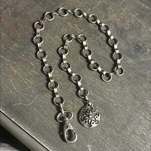 Silver Rolo Pocket Watch‎ Chain with Floral Pendant